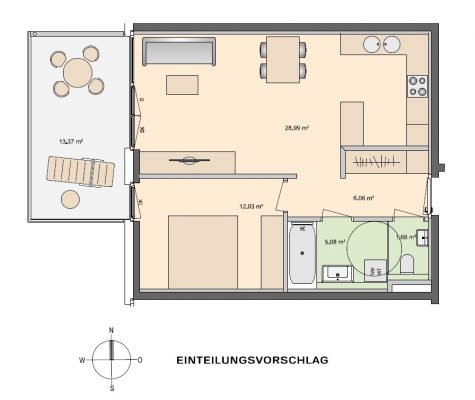 Lustenau: Schöne 2-Zimmer-Terrassenwohnung in Zentrumslage zu vermieten - Grundriss (18747)