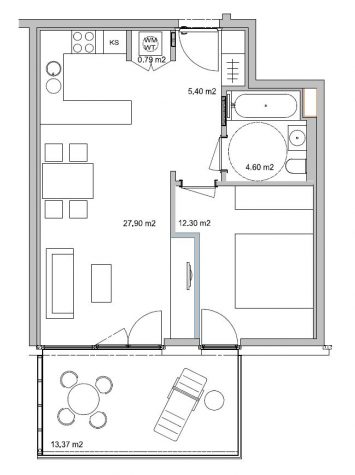 Lustenau: Neuwertige 2-Zimmerwohnung zu vermieten - Grundriss (21373)