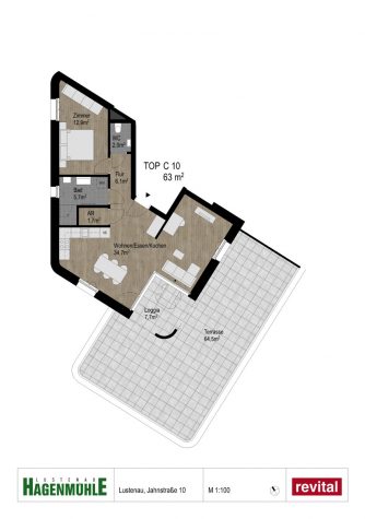 Penthouse über den Dächern von Lustenau. 63 m² Wohnraum. 72 m² Dachterrasse. - 04_Grundriss C.10 (19932)