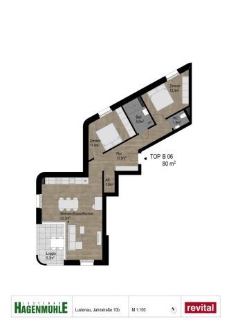 Tolle, neuwertige 3-Zimmer-Wohnung im Zentrum von Lustenau - Grundriss Top B.06 (19942)